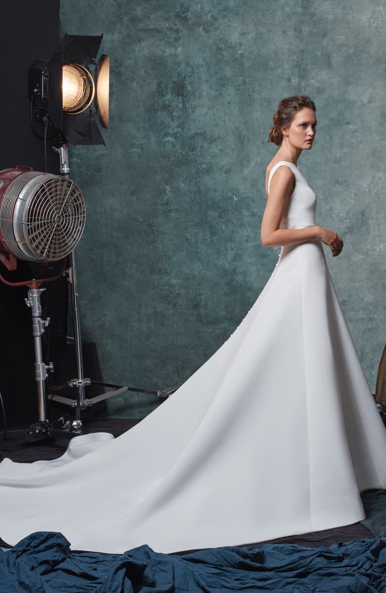 Sareh Nouri Dakota Fit & Flare Faille Wedding Dress, Alternate, color,