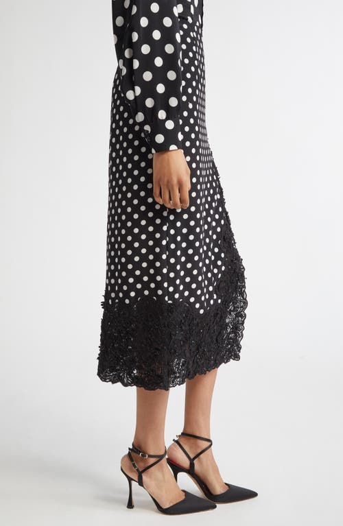 Shop Carolina Herrera Lace Trim Polka Dot Skirt In Black/ivory