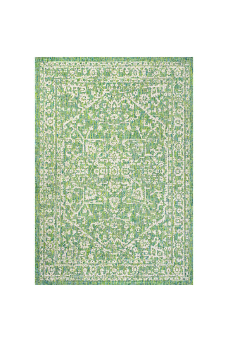 Malta Bohemian Medallion Textured Weave Indoor/Outdoor Area Rug, Main, color, Cream/Green