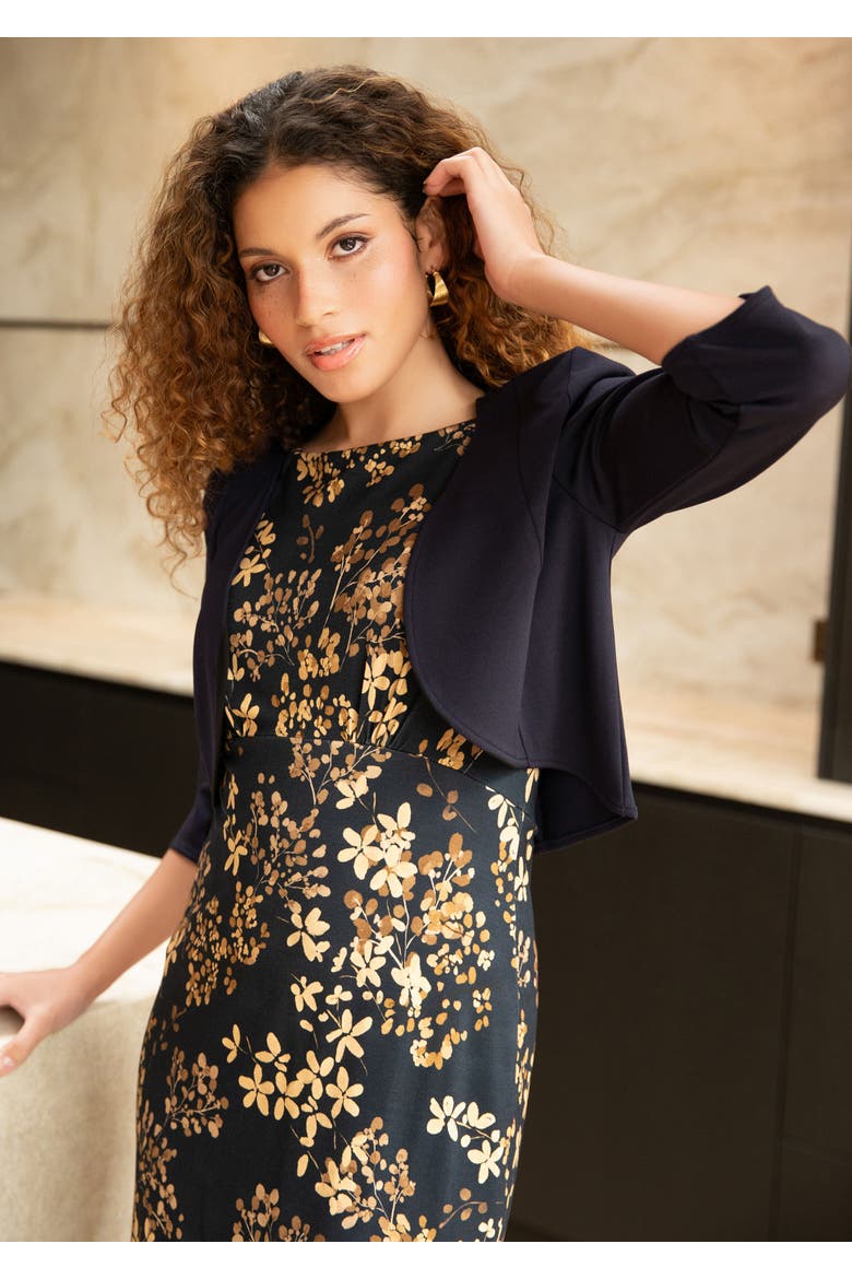 Freya Cropped 3/4 Sleeve Bolero Jacket, Alternate, color, Black