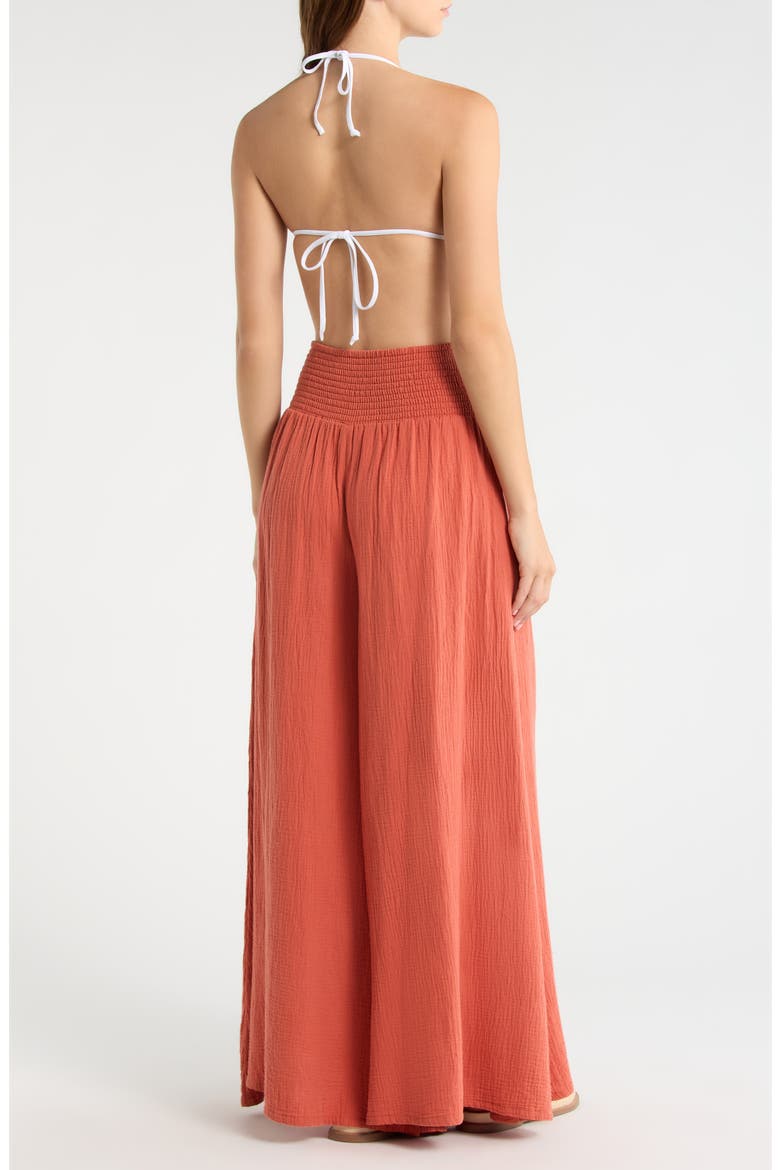 Smocked Waist Cover-Up Palazzo Pants, Alternate, color, CAYENNE