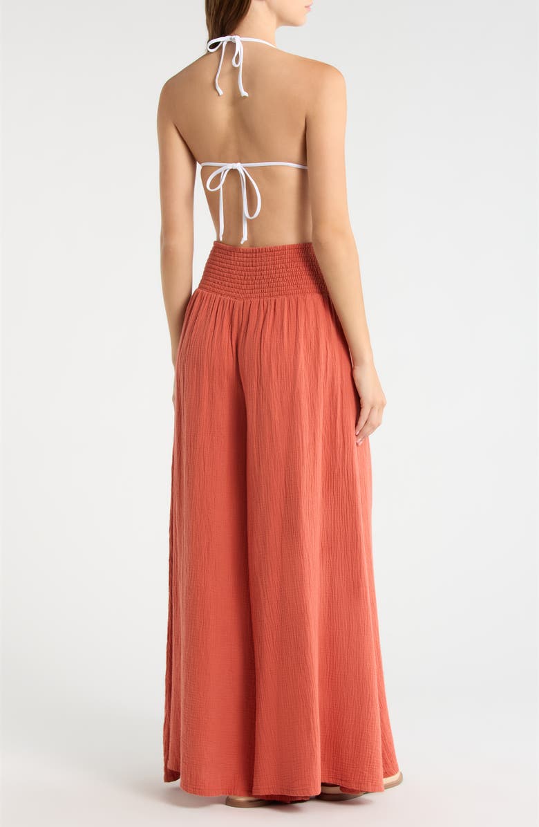 Elan Smocked Waist Cover-Up Palazzo Pants, Alternate, color, Cayenne