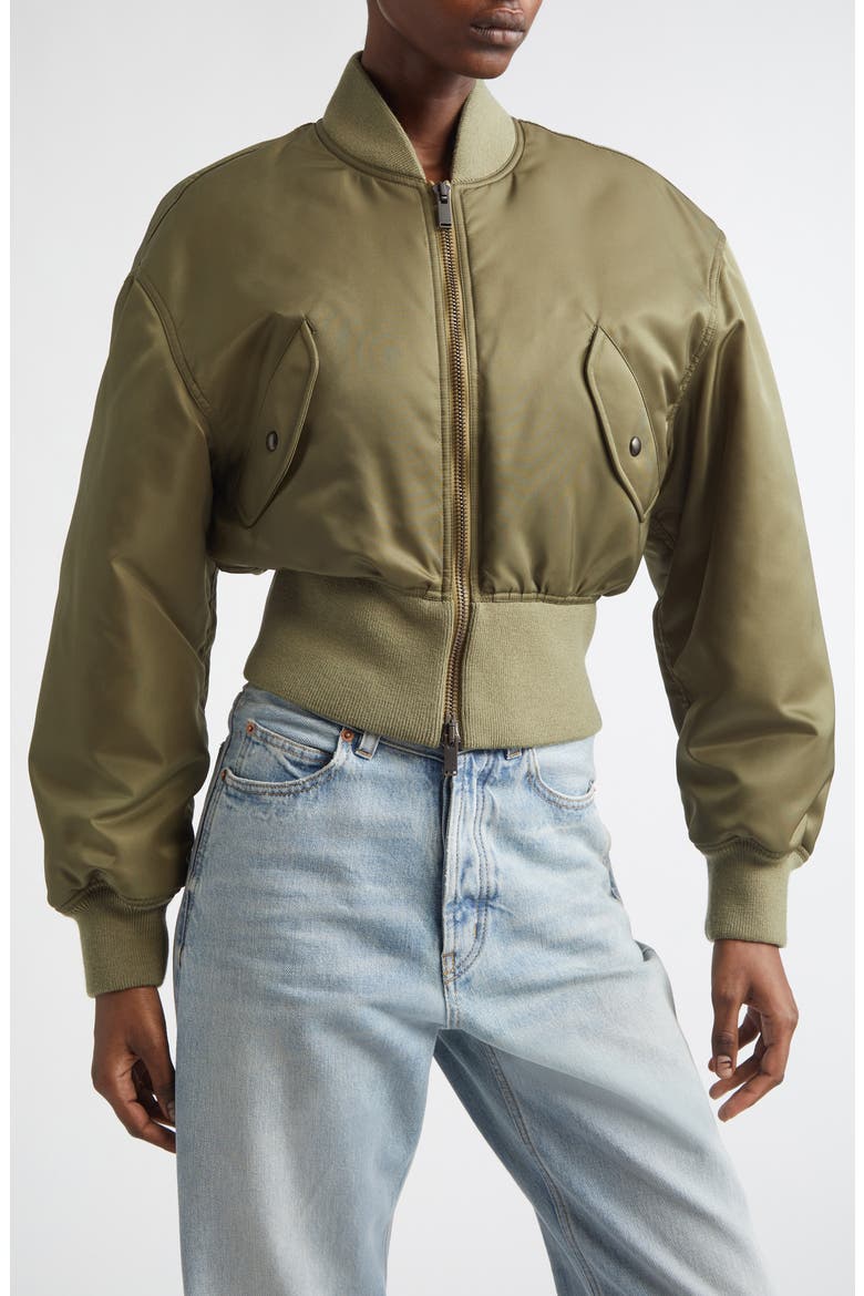 Crop Bomber Jacket, Alternate, color, KAKI