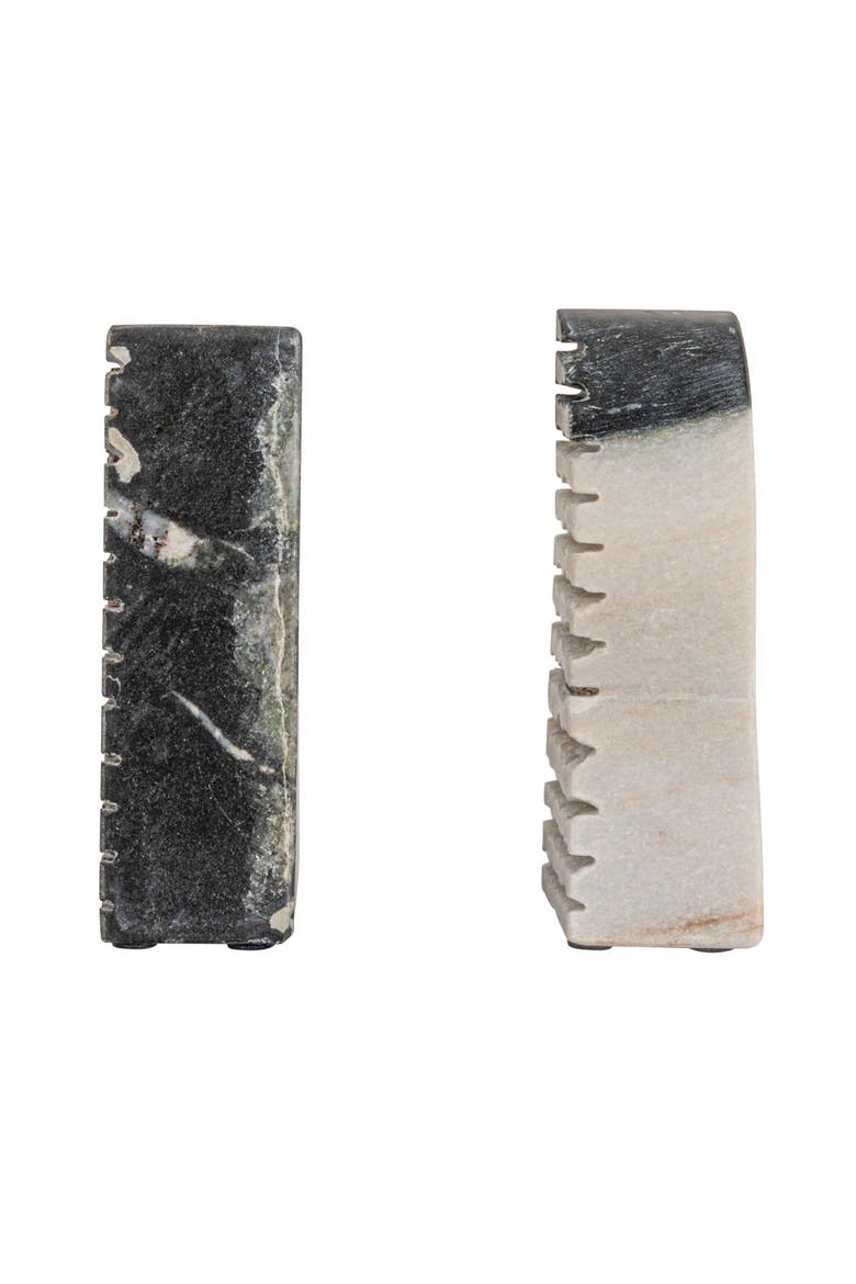 Black Mélange Carved Marble Bookends, Black, Alternate, color, Black
