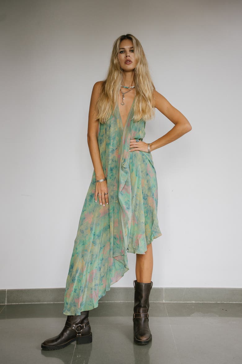 Classic Silk Dress Emerald, Alternate, color, Green Floral Multi