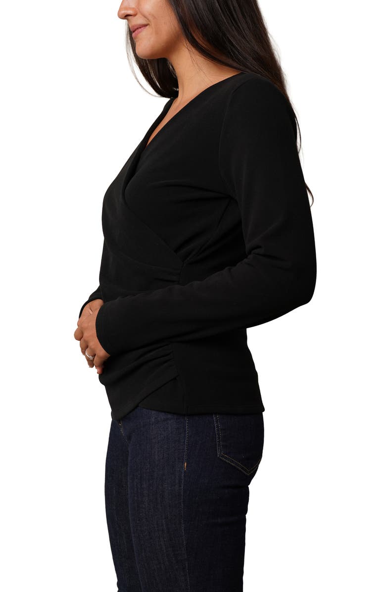 CYRUS Long Sleeve Faux Wrap Top, Alternate, color, Black