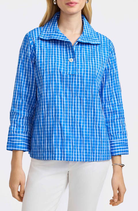 Sammy Check Crinkled Cotton Blend Top