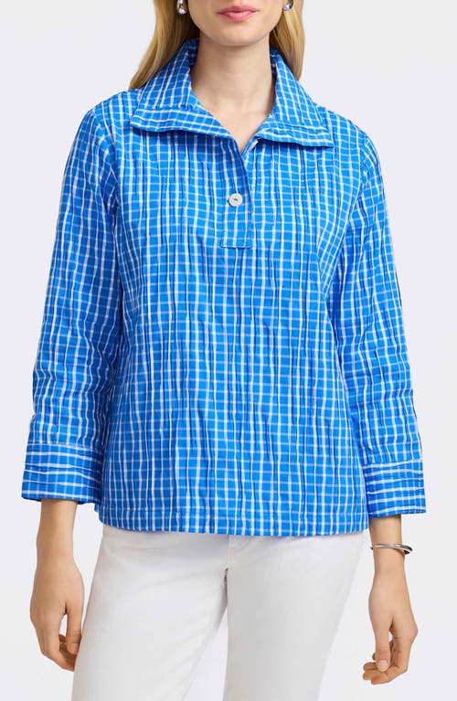 FOXCROFT FOXCROFT SAMMY CHECK CRINKLED COTTON BLEND TOP 