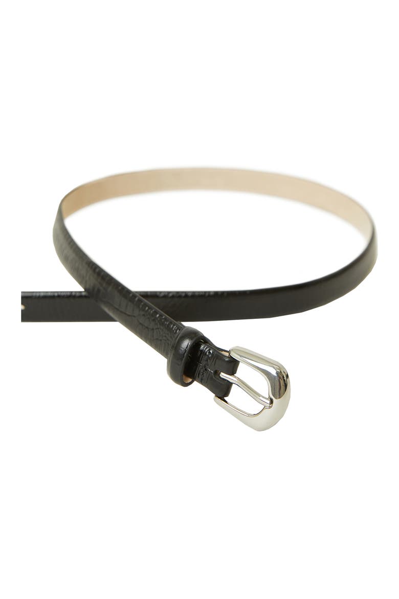 Kennedy Mini Crocodile Print Leather Belt, Alternate, color, BLACK SILVER