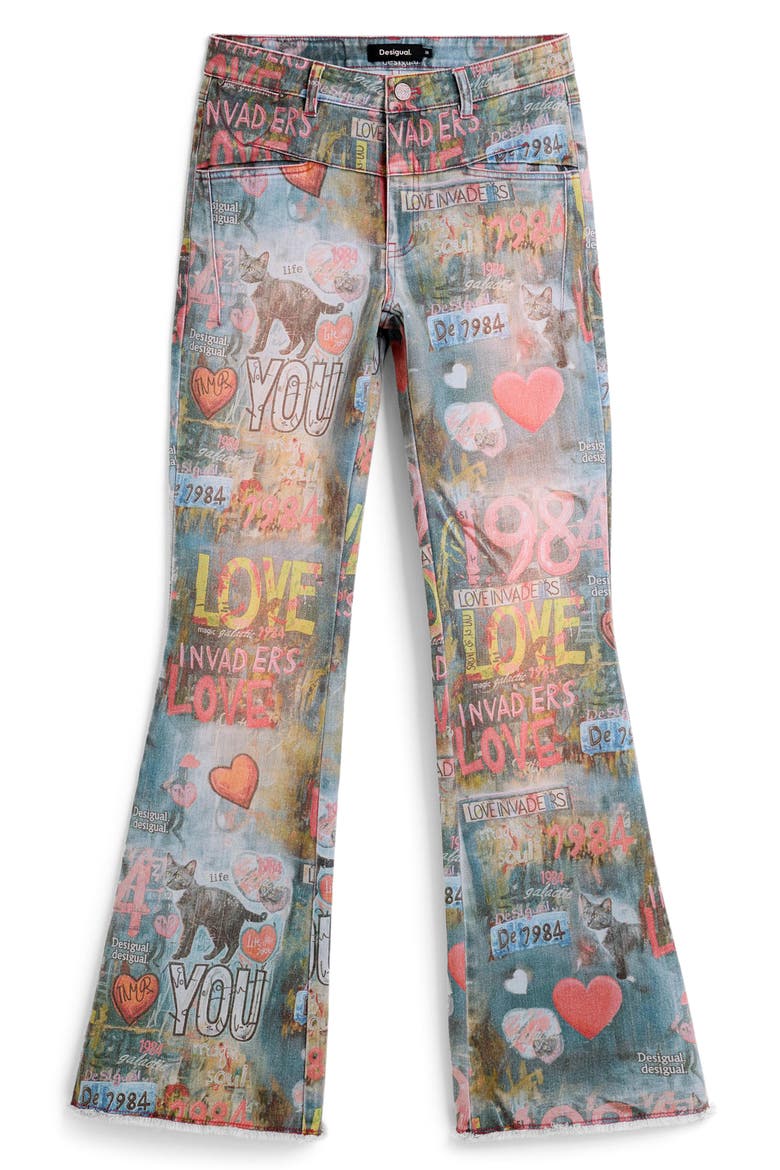 Graphic Flare Leg Jeans, Alternate, color, MEDIUM BLUE
