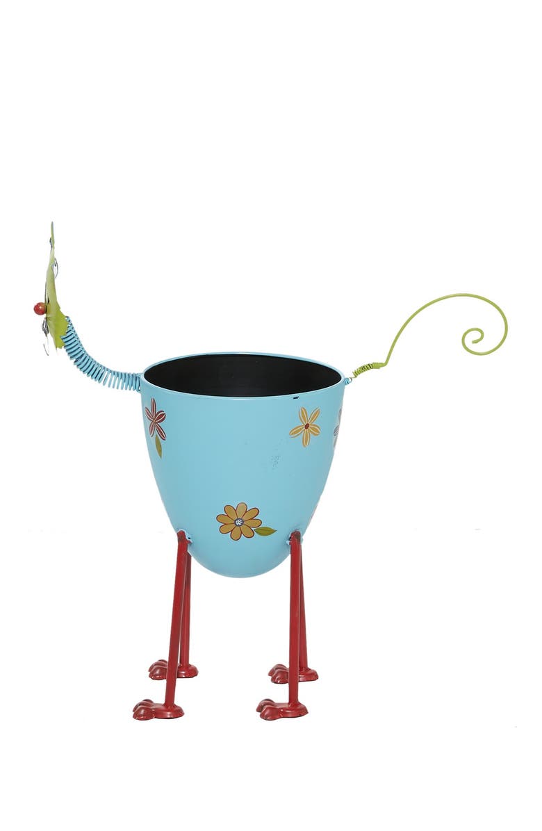 WILLOW ROW Blue Metal Indoor & Outdoor Cat Planter with Flower Pattern, Alternate, color, Multi