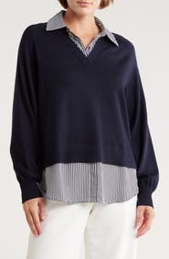 Adrianna Papell V-Neck Twofer Sweater