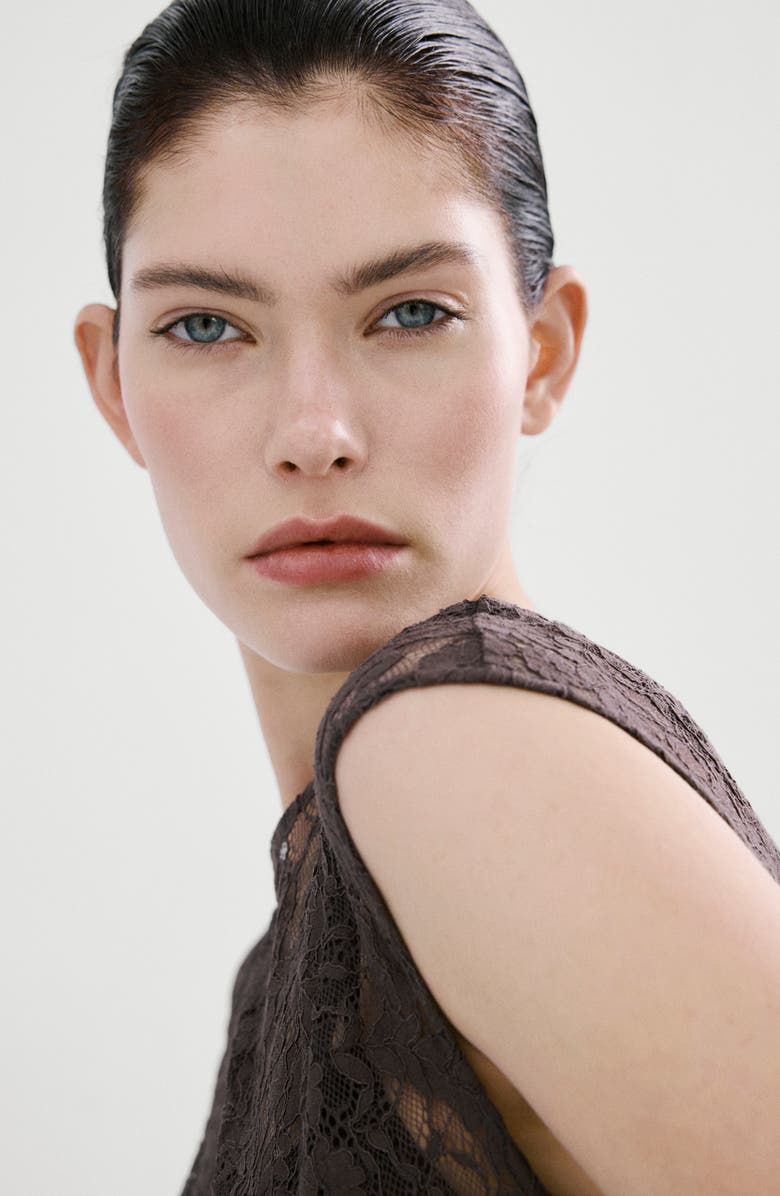 MANGO Avenue Lace Midi Dress, Alternate, color, Brown