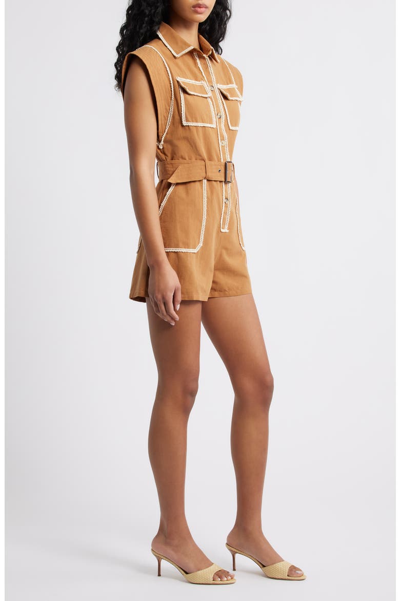 Laurie Lace Belted Romper, Alternate, color, BROWN