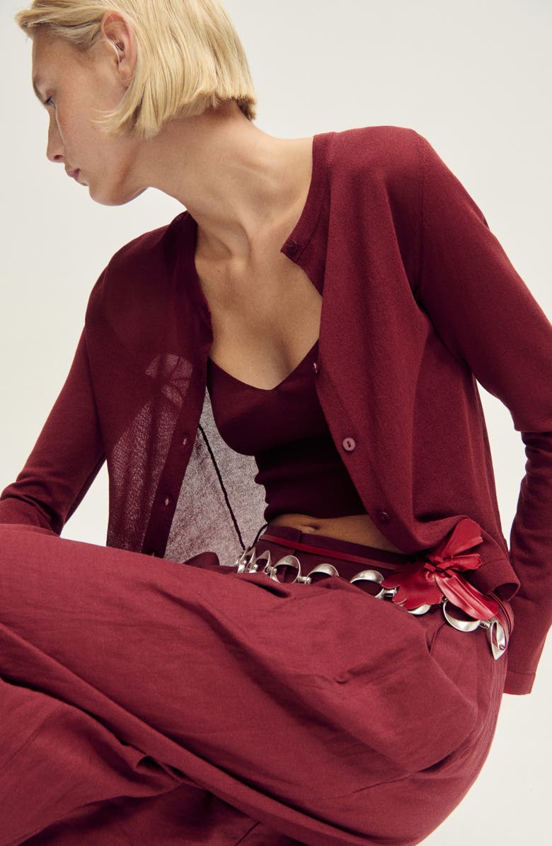 MANGO Semisheer Cardigan, Alternate, color, Burgundy