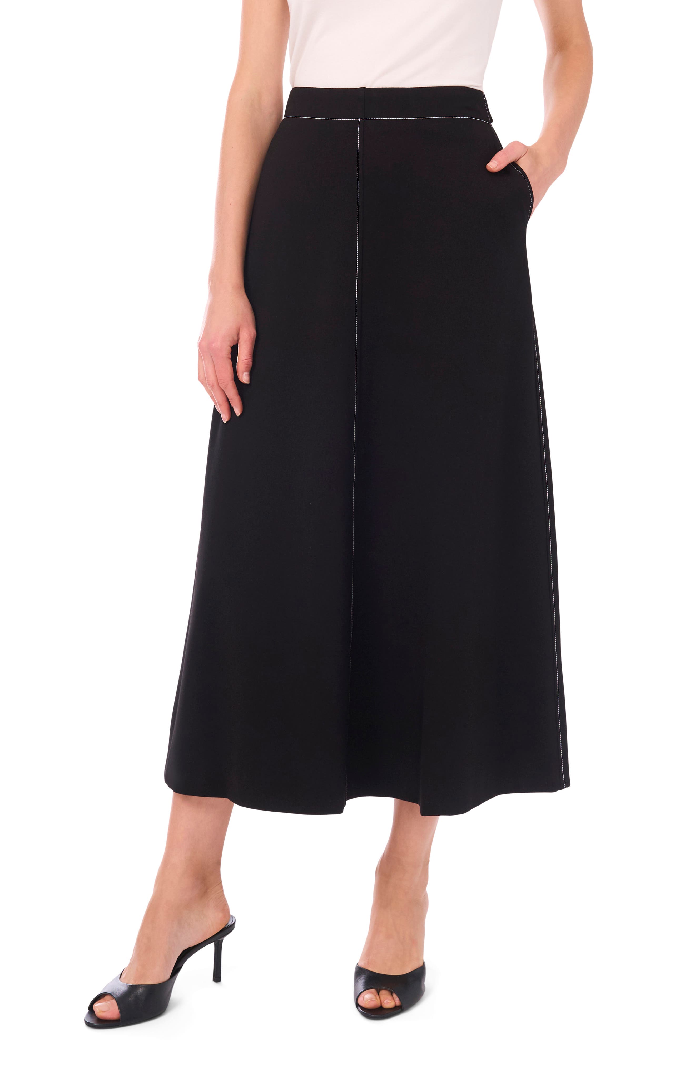 Vince Camuto Topstitch A-Line Maxi Skirt