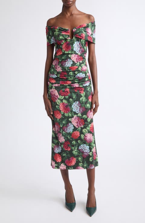 Off the Shoulder Ruched Jersey Dress