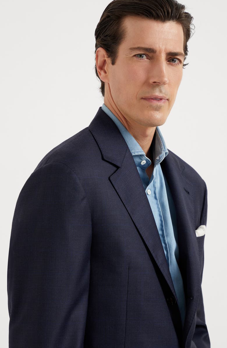 Brunello Cucinelli Prince of wales blazer, Alternate, color, Blue
