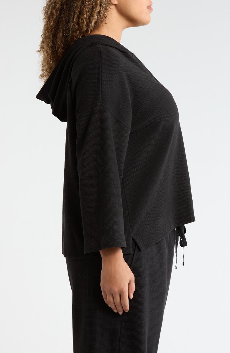 Eileen Fisher Hooded Cotton Blend Thermal Knit Top, Alternate, color, Black