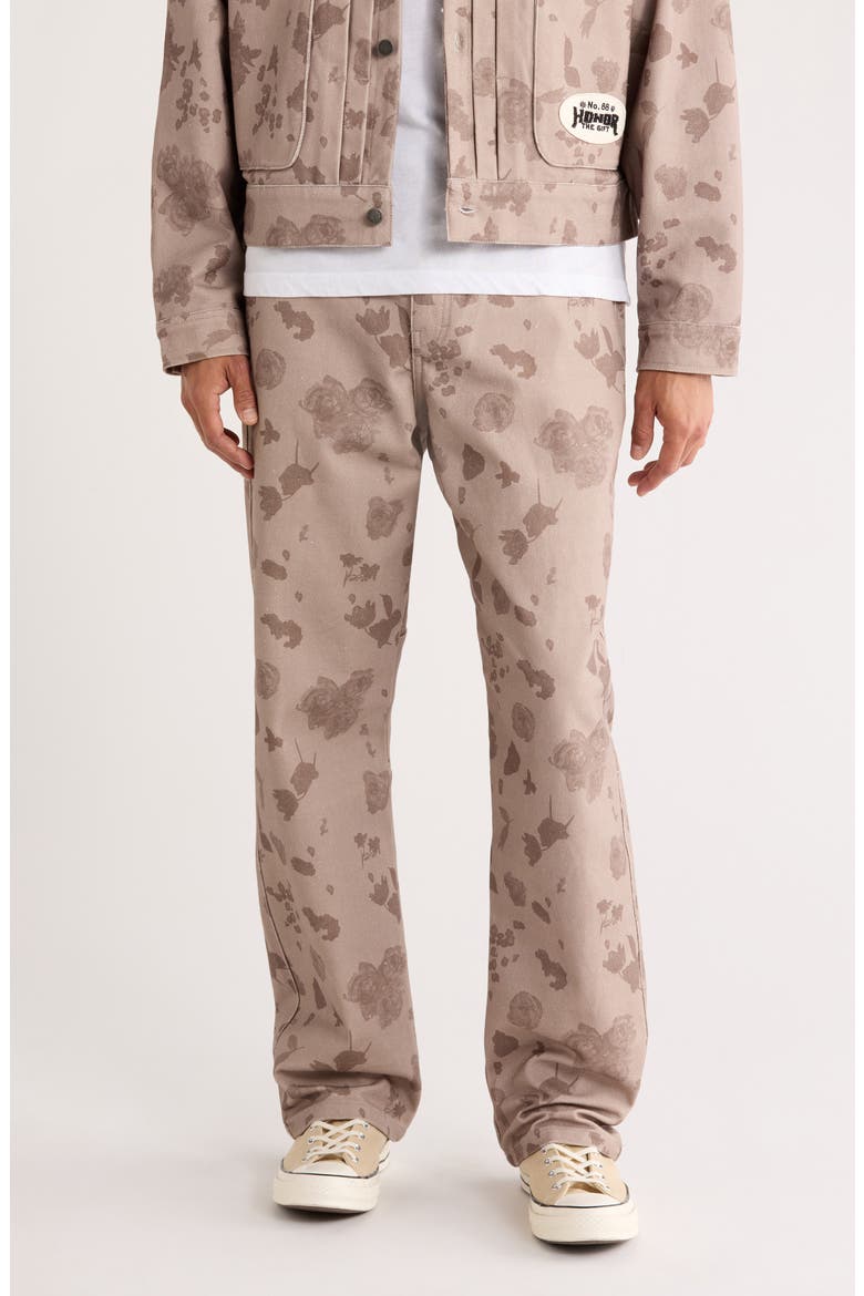 Tonal Floral Twill Pants, Main, color, PEBBLE
