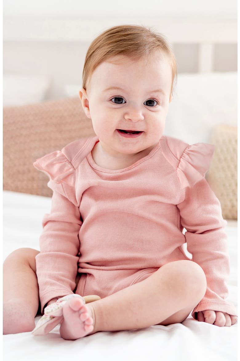 Ashley Ruffle Long Sleeve Organic Cotton 5-Pack Bodysuits, Alternate, color, SORBET