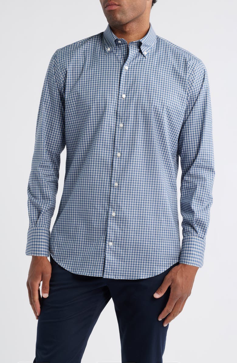 Peter Millar Crown Light Plaid Button-Down Shirt, Main, color, Gale Grey