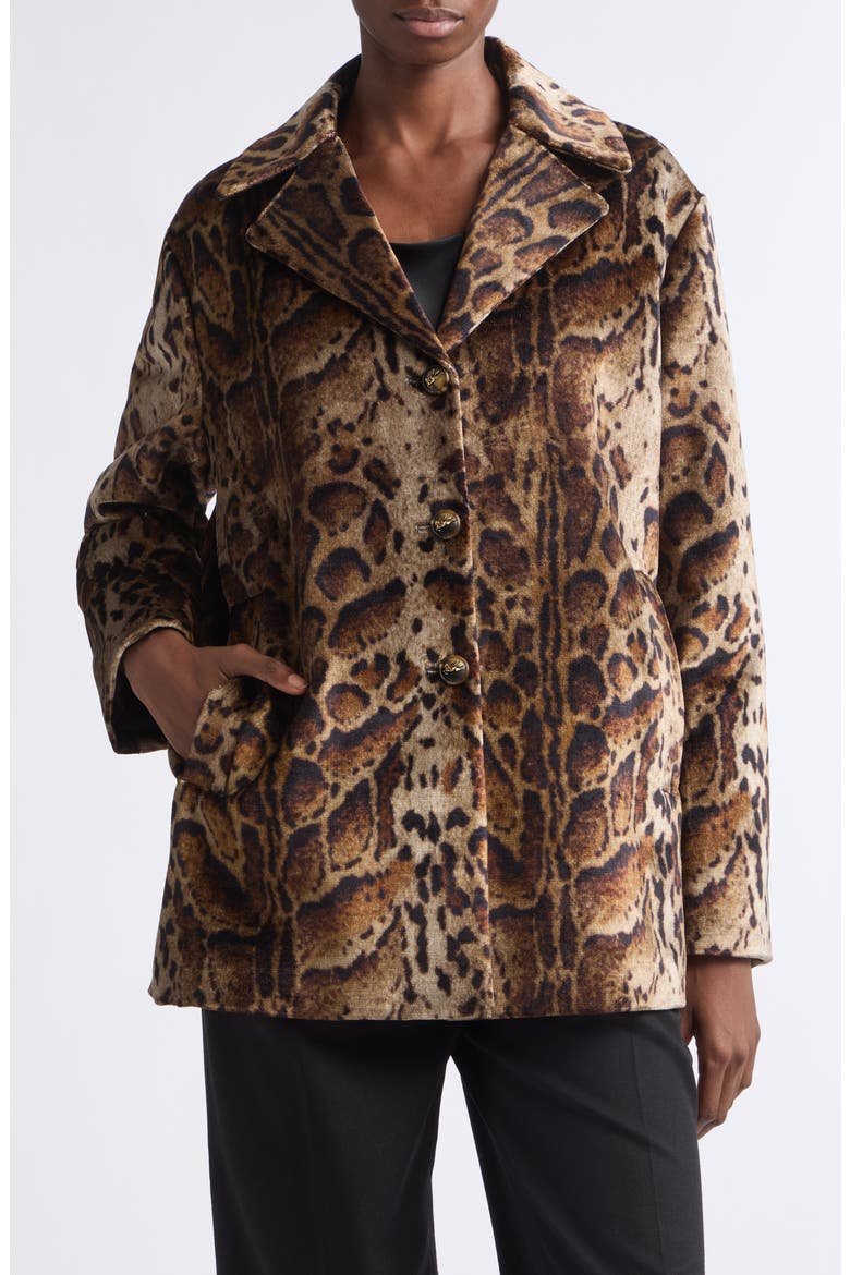 Leopard Print Cotton Blend Velveteen Coat, Main, color, PRINT ON BEIGE BASE