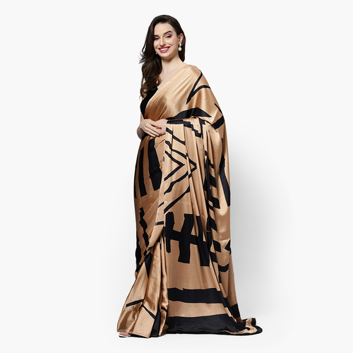 ONE MINUTE SAREE® ONE MINUTE SAREE® CANDICE BROWN SATIN PRINTED READY TO WEAR SARI