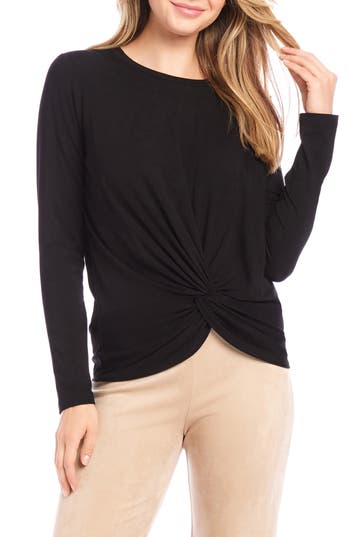Karen Kane Twist Front Long Sleeve Top In Black