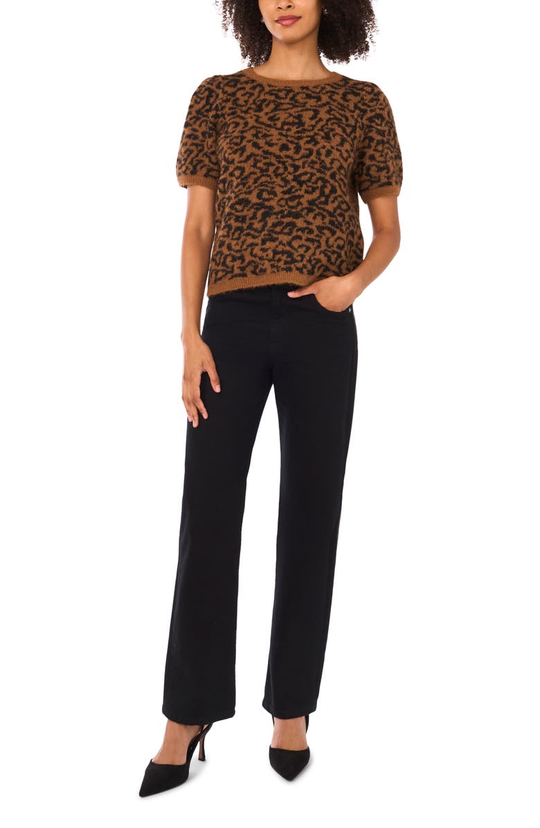 Halogen<sup>®</sup> Leopard Short Sleeve Sweater, Alternate, color, Toasted Coconut