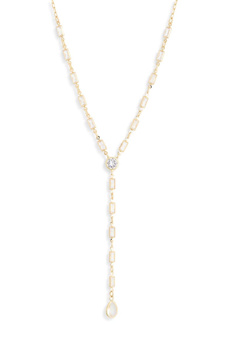 NORDSTROM RACK Cubic Zirconia Y-Necklace, Main, color, Clear- Gold