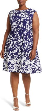 London Times Cap Sleeve Fit & Flare Dress