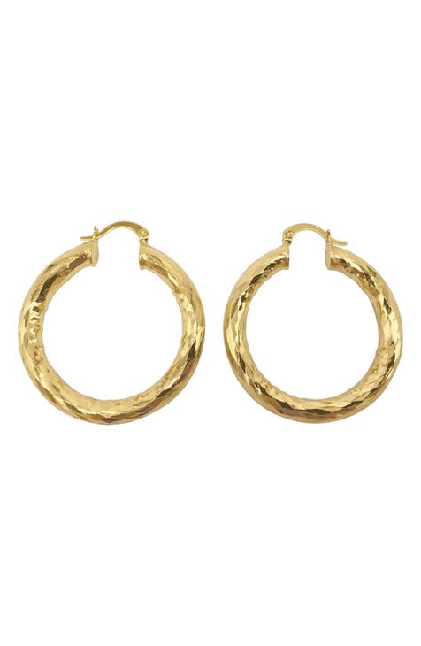 Hammered Tube Hoop Earrings