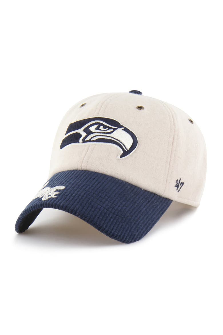 Women's '47 Natural/College Navy Seattle Seahawks Rope Script Clean Up Adjustable Hat, Alternate, color, Natural