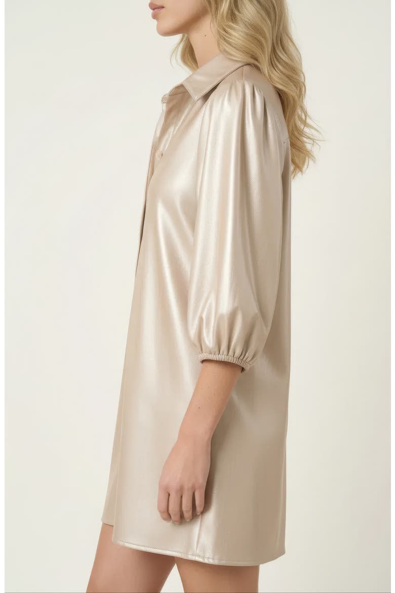 Satin Button-Up Shirt Dress with Puff Sleeves and Collar, Alternate, color, Champagne