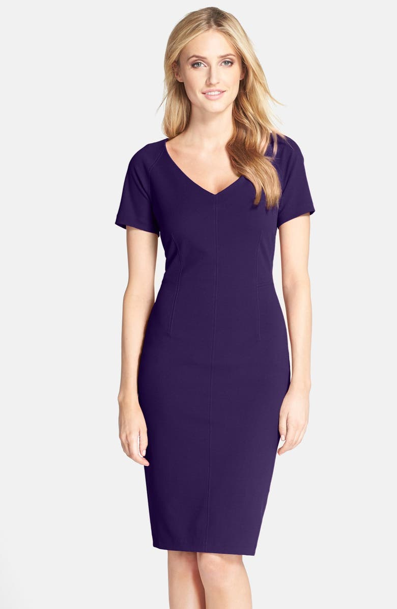 NYDJ 'Gracelyn' V-Neck Crepe Sheath Dress, Main, color,