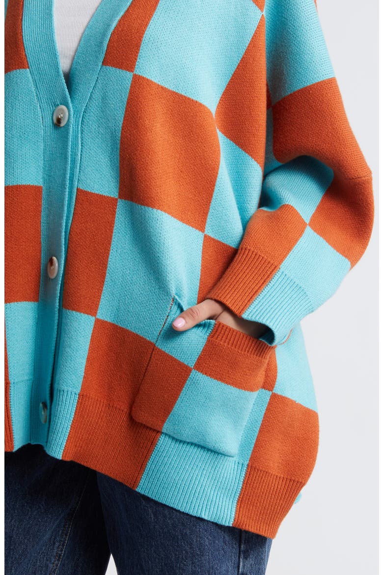 Love You Oversize Cardigan, Alternate, color, BLUE ORANGE CHECKERBOARD