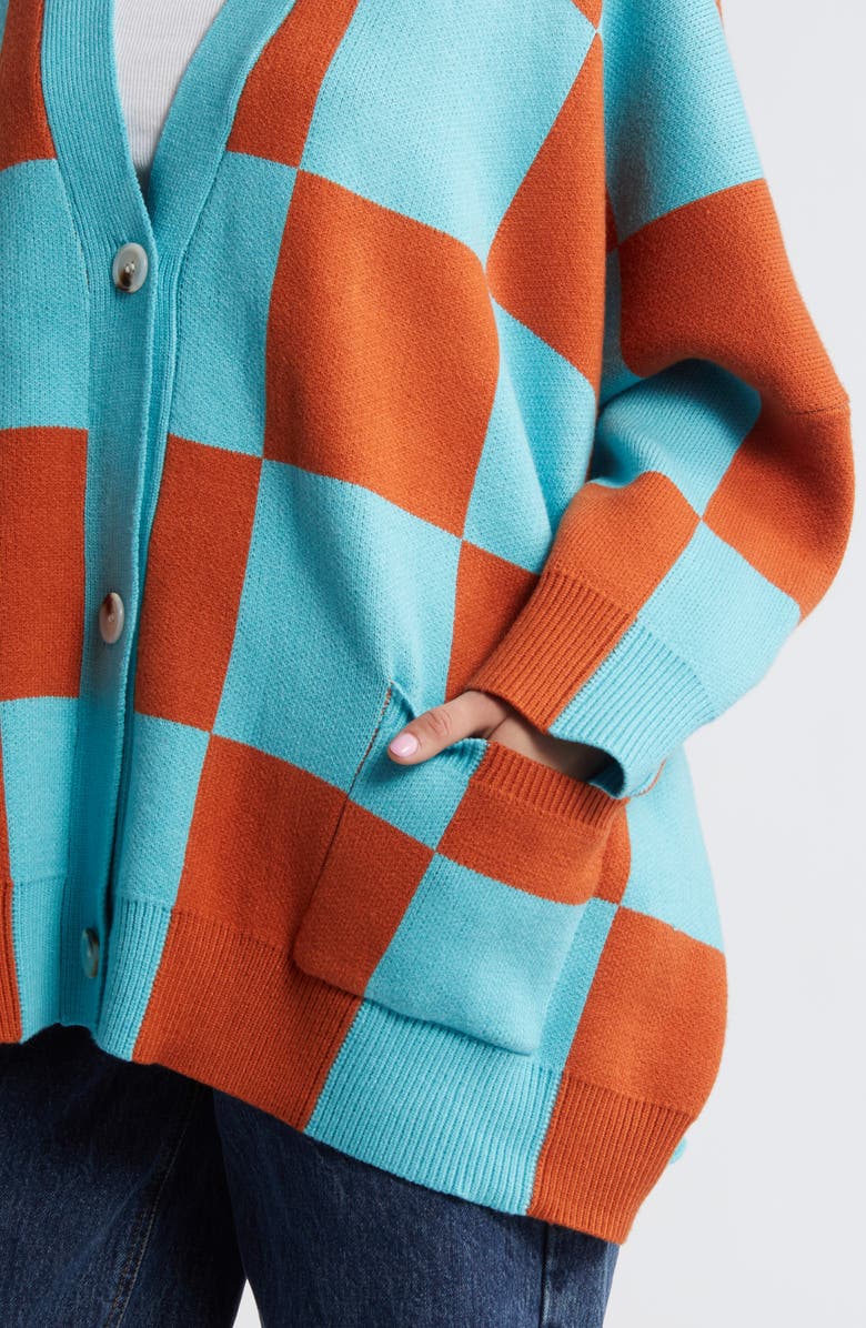 Dressed in Lala Love You Oversize Cardigan, Alternate, color, Blue Orange Checkerboard