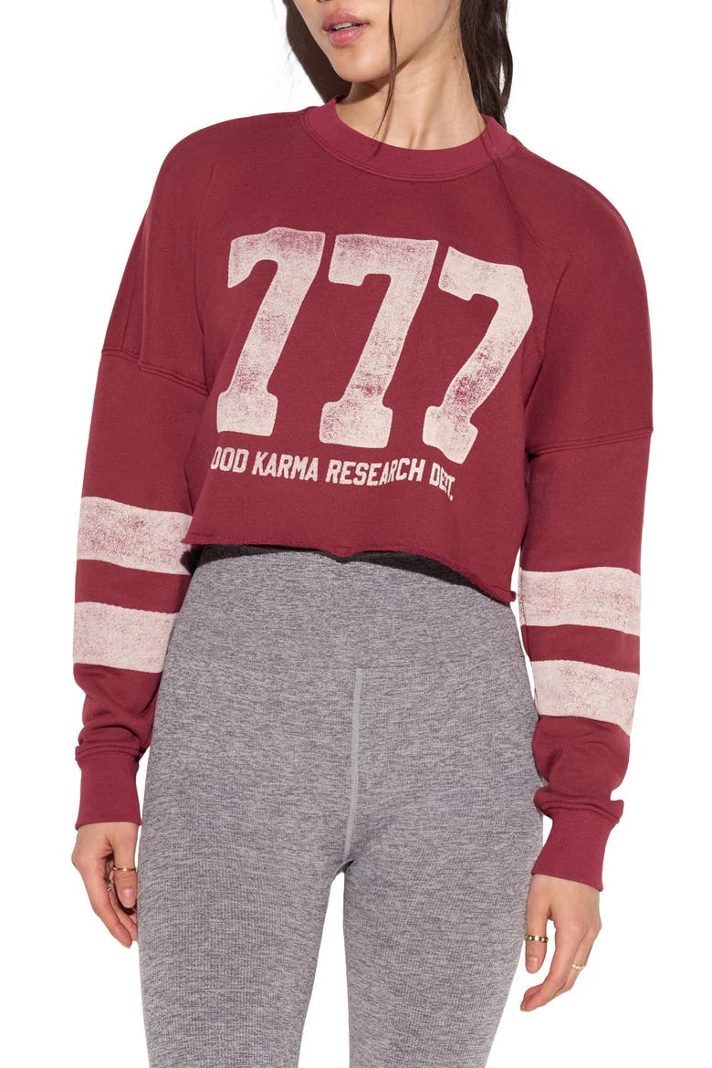 Good Karma 777 Drina Crop Graphic Sweatshirt, Main, color, MAHOGANY