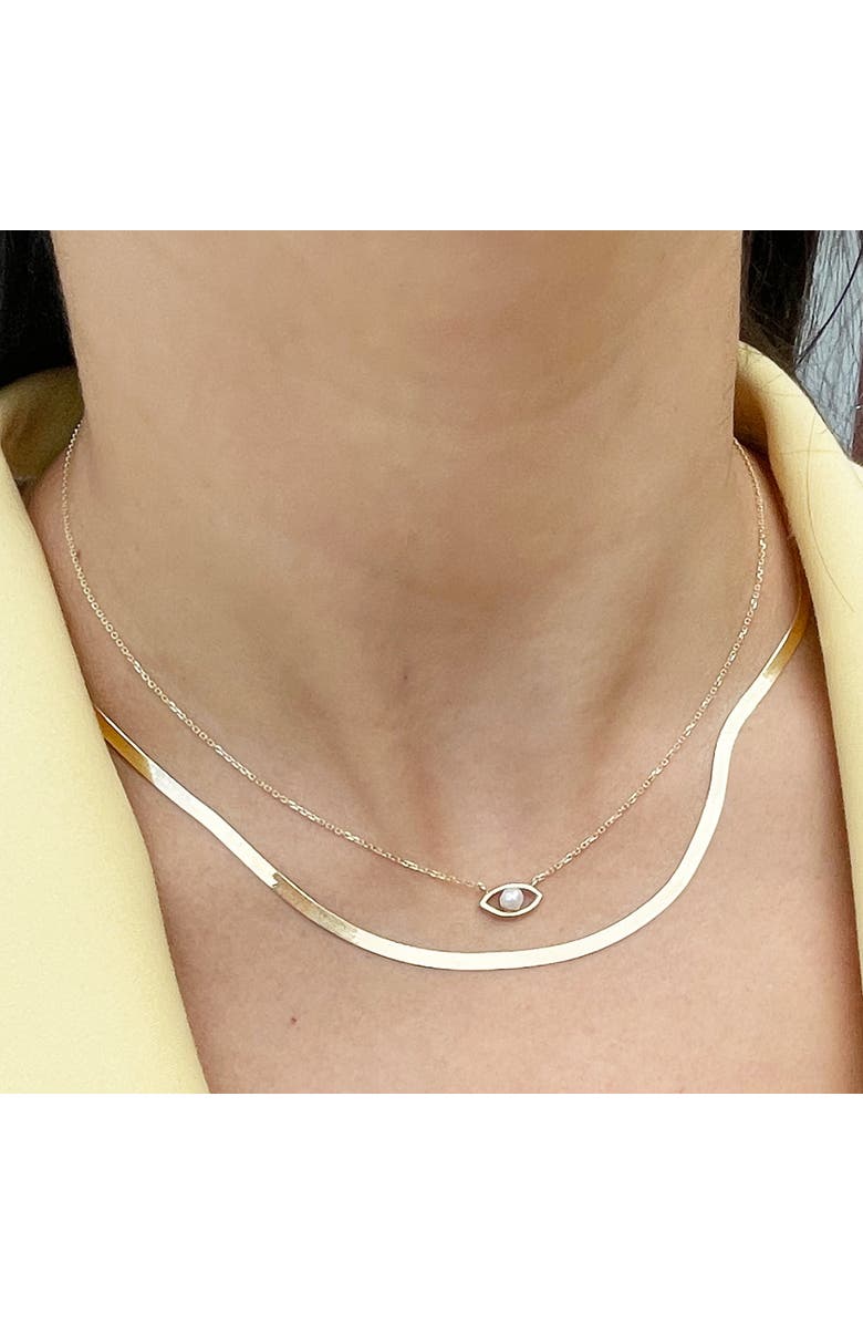 The Lovery Fine Jewelry Evil Eye Pearl Necklace, Alternate, color, Yellow Gold