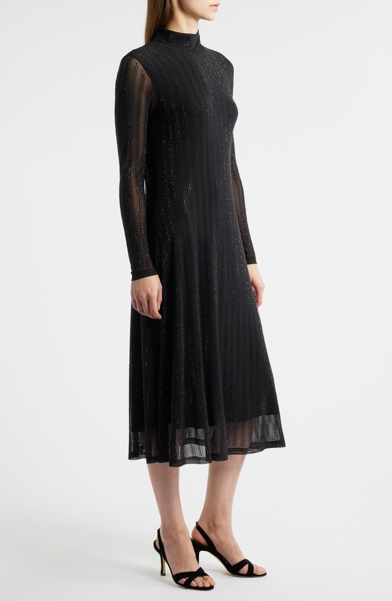 Elie Tahari The Martine Sequin Long Sleeve Midi Dress, Alternate, color, Noir
