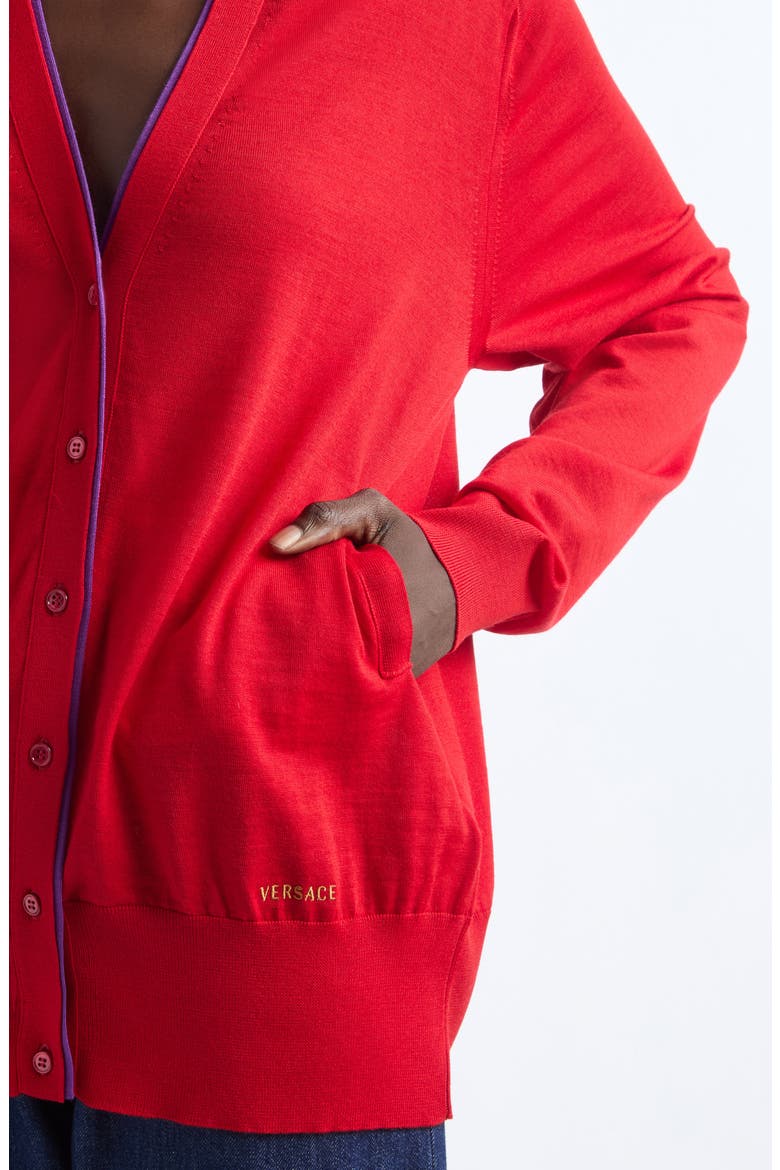 Embroidered Wool Blend Cardigan, Alternate, color, RED