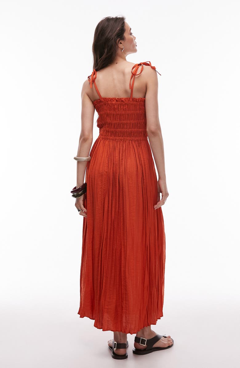Topshop Shirred Bodice Midi Dress, Alternate, color, Orange