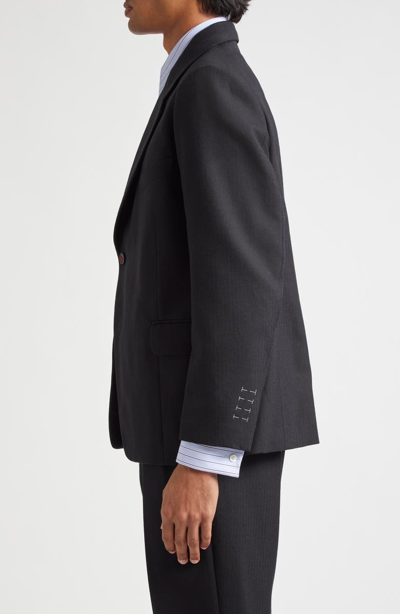 Maison Margiela Single Breasted Herringbone Wool Blazer, Alternate, color, Black