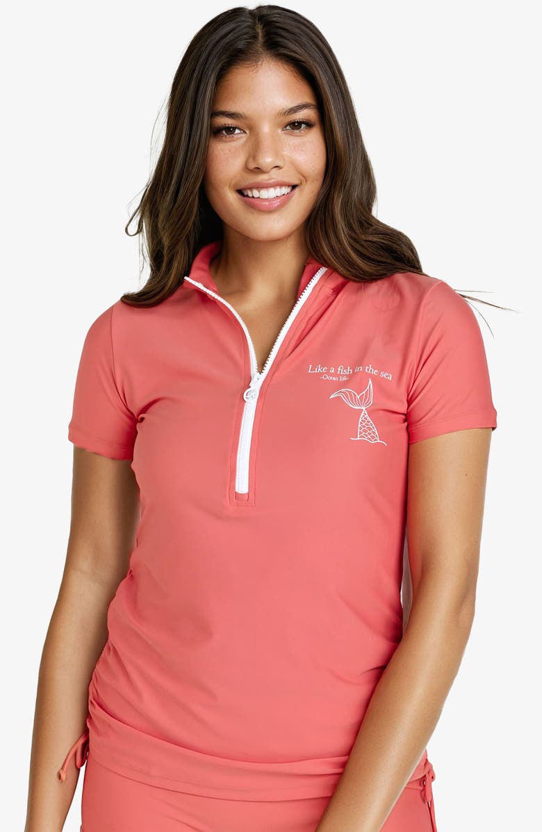 Calypsa Half-Zip Adele Swim Top, Main, color, Like A Fish In The Sea - Rust