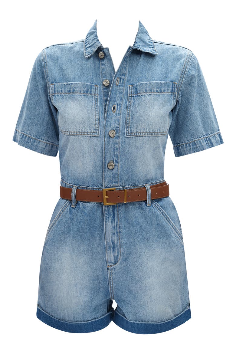 Chloe Denim Romper, Alternate, color, DOVE