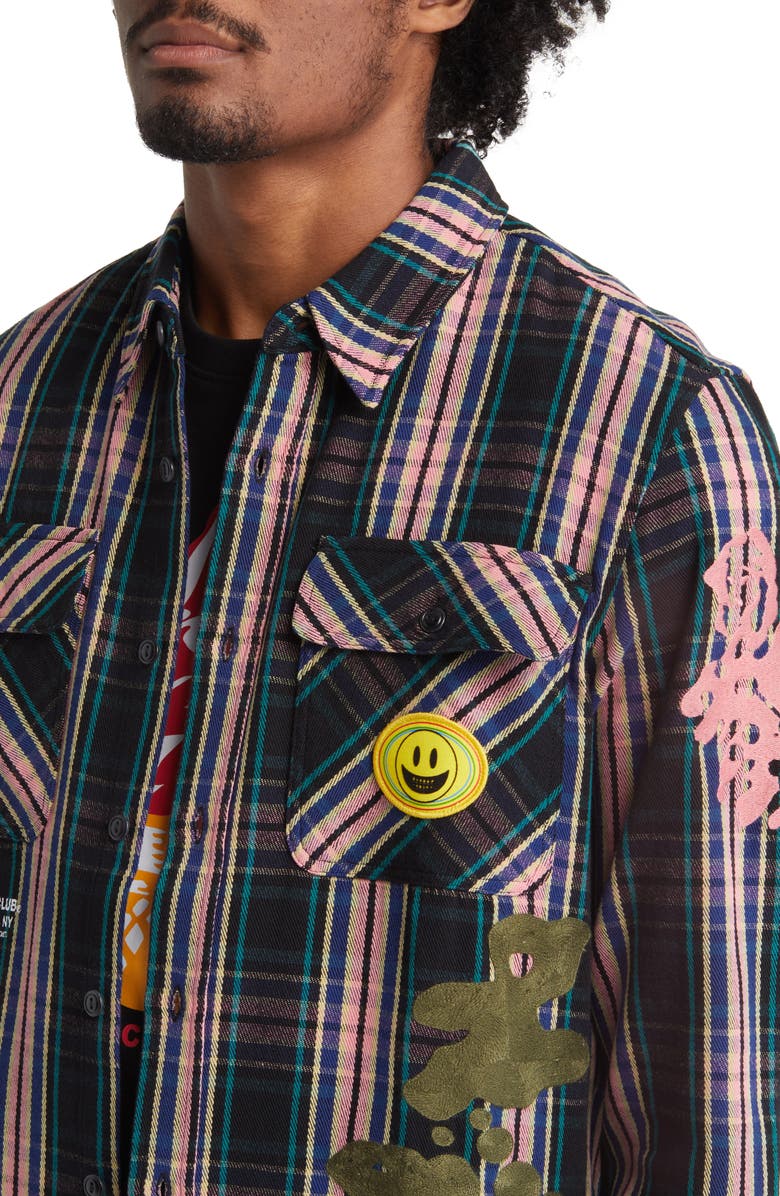 Billionaire Boys Club Mantra Plaid Embroidered Button-Up Overshirt, Alternate, color,