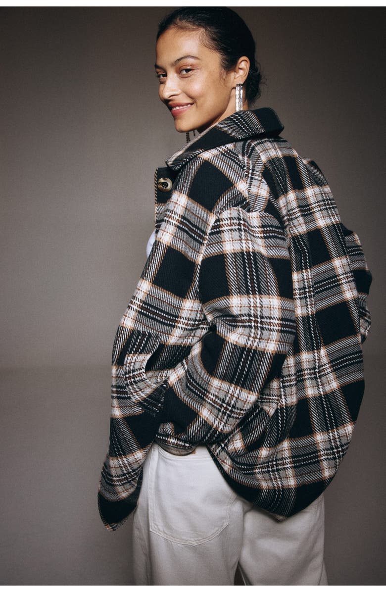 H&M Oversized Coat, Alternate, color, Black/Plaid