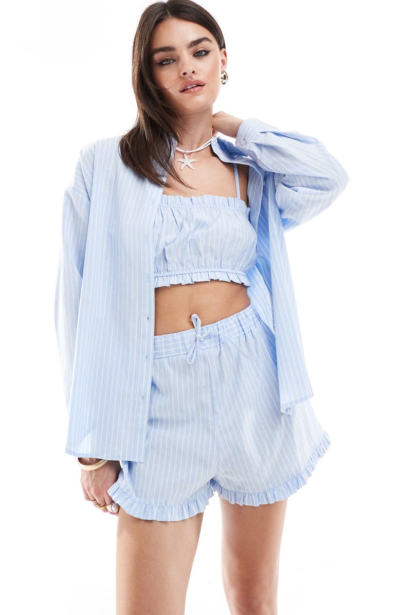 Miss Selfridge Stripe Poplin Ruffle Shorts, Alternate, color, 