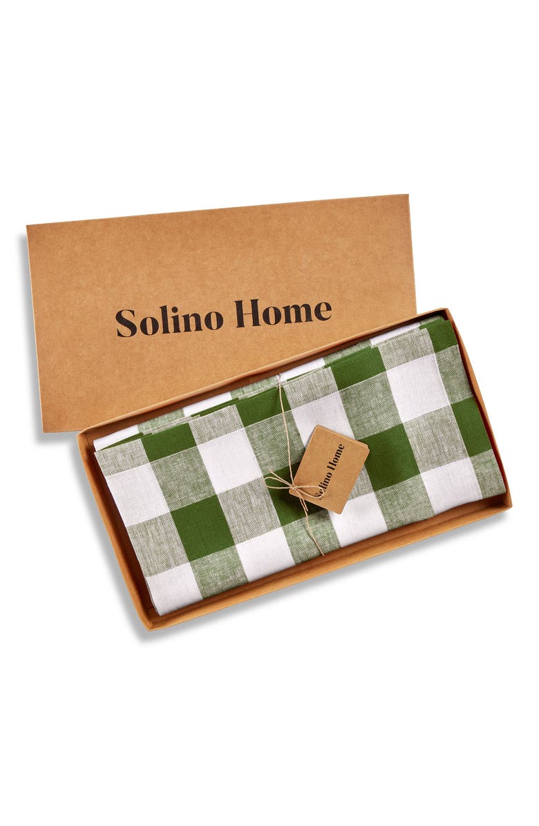 Solino Home Linen Table Throw 52 x 52 Inch for Dining Table, Holiday and Everyday Table Decor - Buffalo Check, Alternate, color, Olive And White